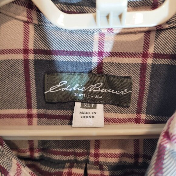 Eddie Bauer Button Up Shirt Mens XLT Green Plaid 100% Cotton Long Sleeve Top - Picture 3 of 8